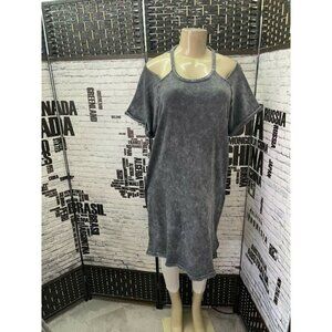 Torrid 0 Gray Mineral Wash Fleece Crew Neck Cold Shoulder Lounge Dress